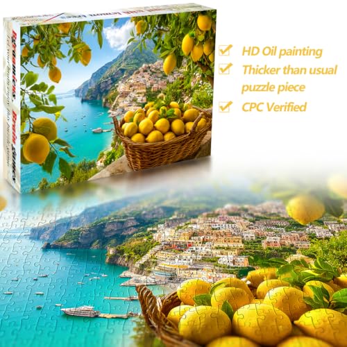 Bgraamiens Rompecabezas de 1000 Piezas para Adultos – Costa de Amalfi con Limones – Escena Mediterránea con Vista Costera y Cítricos – Regalo Italiano Escénico para Relajación miniatura 2