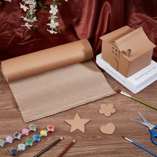 Image of BENECREAT 78.7x13.7inch Brown Single Face Corrugated, Corrugated Cardboard Roll Durable Corrugated Wrap Paper for Packing, Mailing, Moving, 2mm Thick