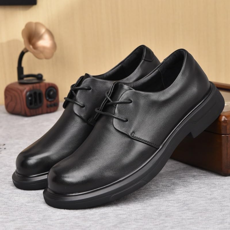 Men's Genuine Leather Platform Chunky Heel Oxford Shoes Classic Casual Lace Up Round Toe Lug Sole Dress Derby Shoes Casual Work Office Comfortable Business Shoes3