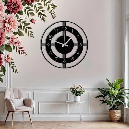 Image of Wall Clock Stylish Metal Analog Wall Clock for Living Room, Bedroom, Office, Kitchen, Home and Hall | Antique Fancy Big Size Modern Wall Watch (Black(DA-184), 50 CM)