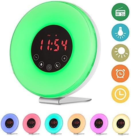Sunrise Alarm Clock, SZCTKlink Wake Up Light Alarm Clock Nature Night Light with 7 Colors Sunrise Simulation Alarm Clock Nature Sounds, FM Radio, Touch Control, Atmosphere Lamp, Bedside Lamp