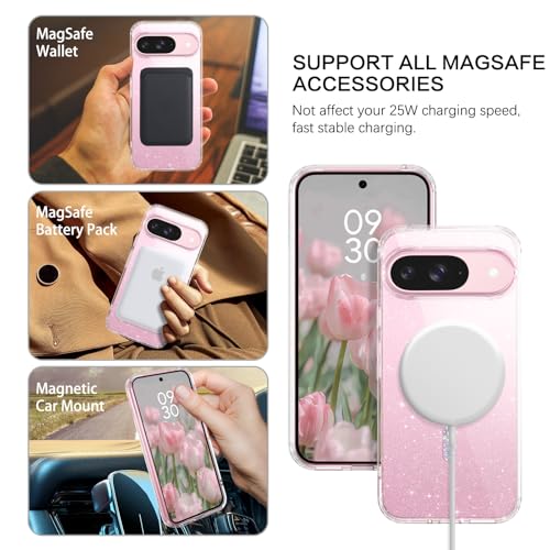 Coque aimantée Google Pixel 9 Pro fine antichoc transparente pailletée MagSafe - 2