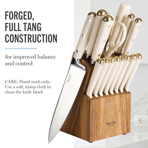 Martha Stewart 141578.16 16 Piece Lockton High Carbon Stainless Steel Cutlery Kitchen Knife Block Set W/Abs Tripe Riveted Forged Handle Acacia Wood Block thumb #3