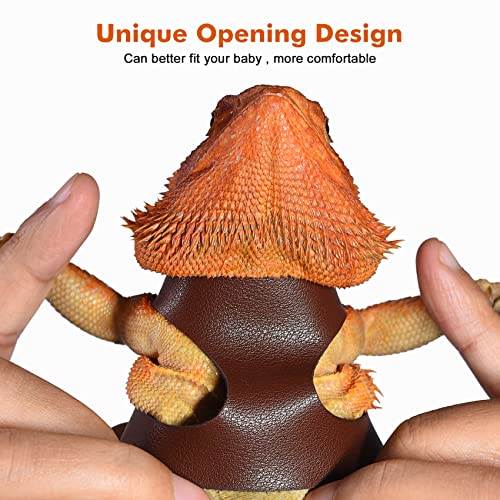 LIKZINWA Bearded Dragon Lizard Leash Harness,4 Size Pack Adjustable Small Animal Harness for Reptile and Small pet (Brown)