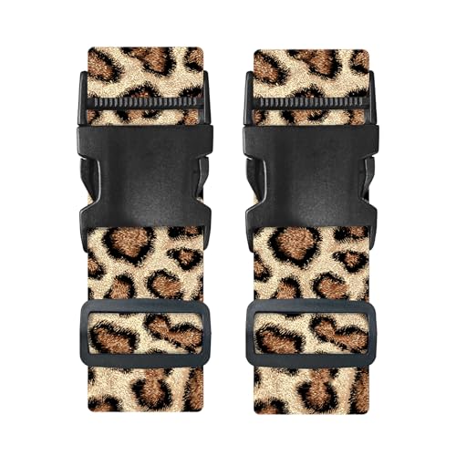 Image of Nuxovilar Luggage Straps Set for Suitcase 1.96x71in Polyester | Cargo Strap Travel Belt Security Buckle Band Business Trip Train Station Weekend Getaway (Leopard Print)