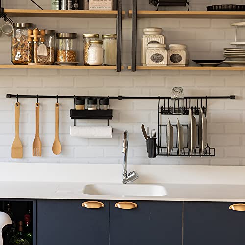 Kit Aéreo Organizador (Escorredor para Barra, Porta condimentos e Rolo, Porta Talheres, Porta Copos