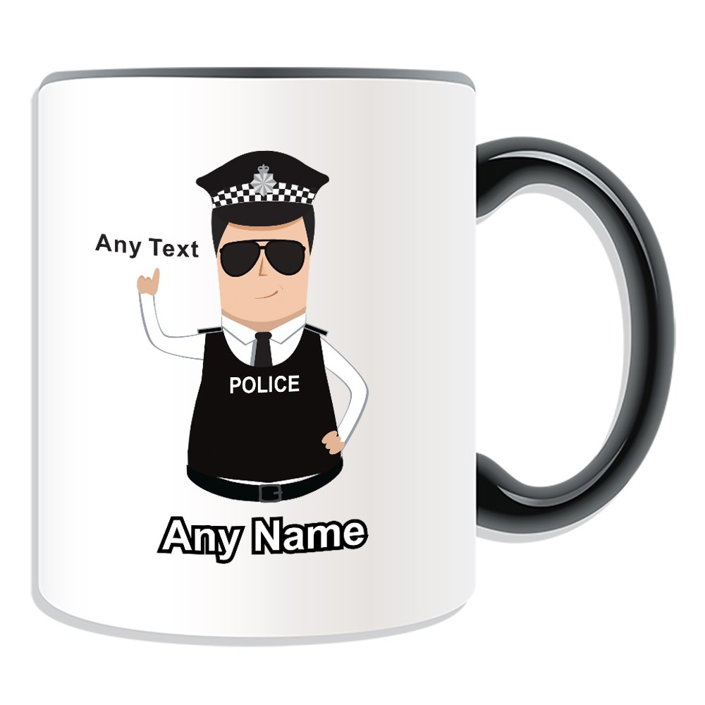 Unigift Black Personalised Gift - Police Constable / Sergeant / (Chief) Inspector Mug (Police Design Theme, Colour Options) - Any Name / Message On Your Unique - Pc Sgt Insp Cid Ds - Dark / Hair Policeman Hat Cap - Detective
