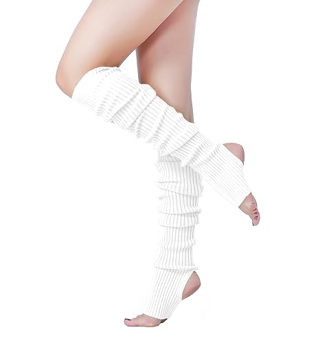 v28 Long Leg Warmer, Women’s Men 80s Party Ribbed Knit Dance Sports - Hole71-white