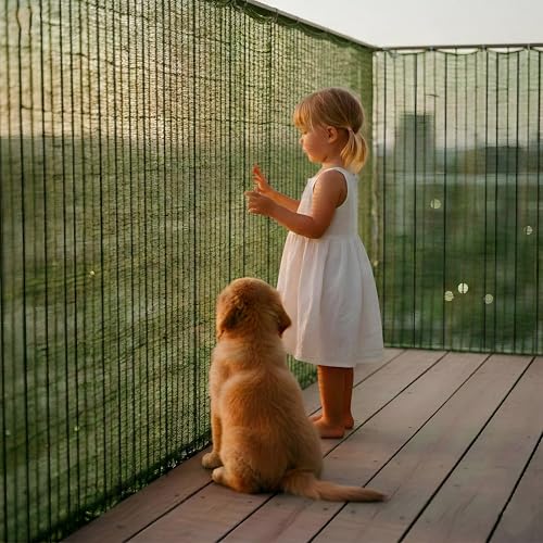 Image of RED WIND Baby Safety Net with Reinforced Edges | 4.5 x 20 Ft | Green with Black Lines | HDPE | 90% Shade UV Resistant Baby, Pet Safety Net for Balcony, Staircase, Railings