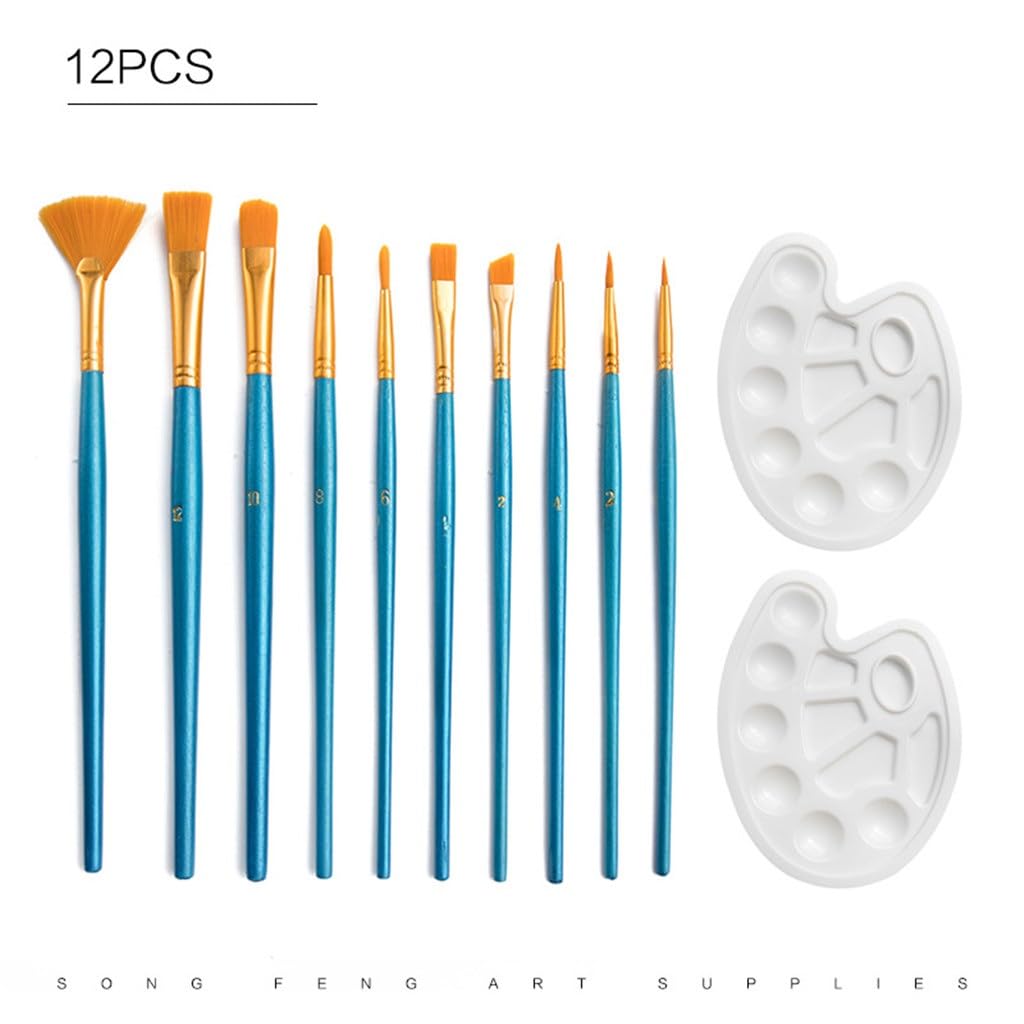 Ensemble d'outils de Peinture 12 pièces Pinceau à Huile Palette Éventail Pinceau en Nylon Fournitures d'art Graffiti