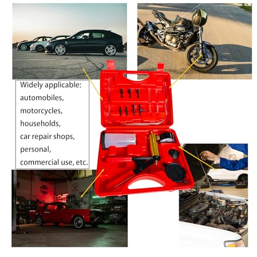 Wzyblixo 2 in 1 Brake Bleeder Vacuum Pump Kit for Automotive and Motorcycle, One-Man Brake and Clutch Bleeding System, Complete with Hand Vacuum Pump, Adapters,Gauge and Case