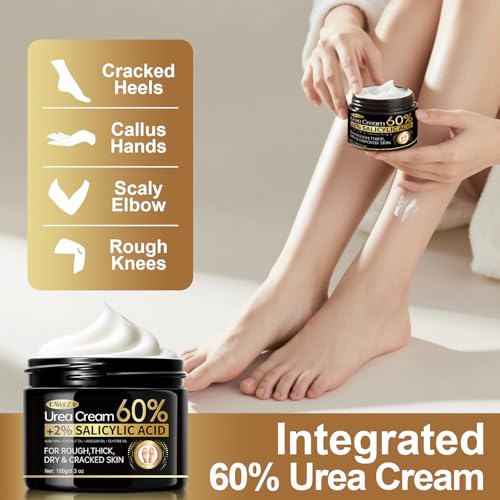 LAWEZX Urea Creme 60 Prozent für Füße und Hände, 150g Urea-Creme plus 2% Salicylsäure - Reparaturcreme für Raue, Trockene und Rissige Haut, Hornhautentferner, Intensive Feuchtigkeit, Maximale Stärke