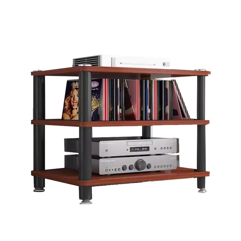 Stojak do przechowywania multimediów, 4-poziomowy stojak audio-wideo, drewniana wieża stereo do zorganizowanego przechowywania multimediów, nowoczesny design do salonu lub biura