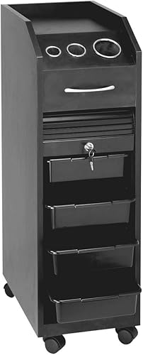 Buy-Rite Opal - Estación de peinado portátil profesional con puerta de bloqueo, 4 bandejas de almacenamiento, soportes para electrodomésticos y