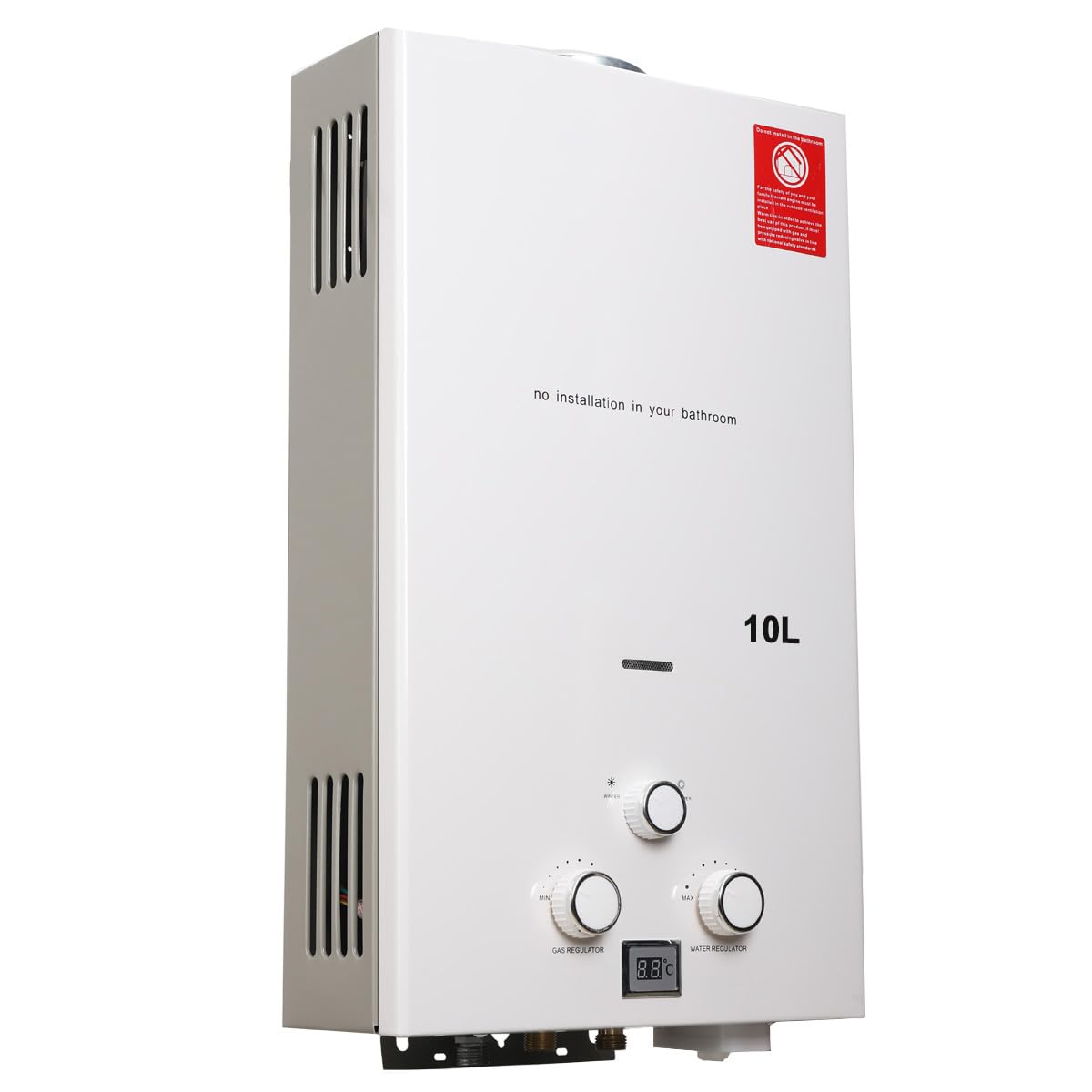 10L Gas Durchlauferhitzer,20KW LPG Warmwasserbereiter Instant Heißwasserbereiter Flüssiggas Durchlauferhitzer Warmwasserspeicher mit Plating-Duschkopf-Set,Weiß