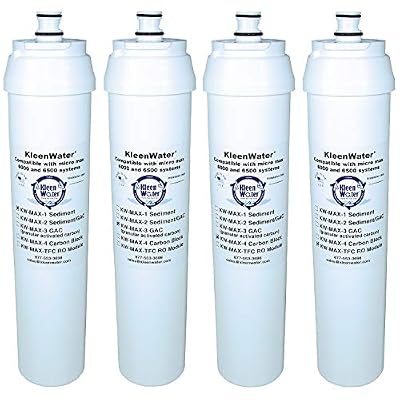 KleenWater Filters and Membrane compatible with Micro Max 6500 Reverse Osmosis System, Set of 4, Made in USA