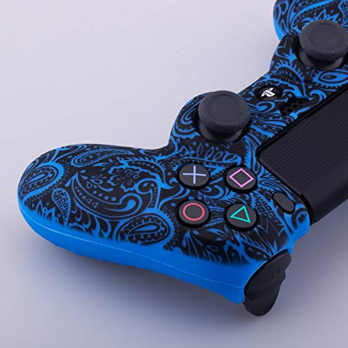 9CDeer 1 Piece of SiliconeTransfer Print Protective Cover Skin + 6 Thumb Grips & Dust Proof Plugs for PS4/Slim/Pro Controller Foliage Blue - Thumbnail 4
