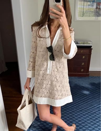 Womens Swimsuit Crochet Swim Cover Up Summer Color Block Bathing Suit Swimwear Mesh Knit Beach Dress 20253