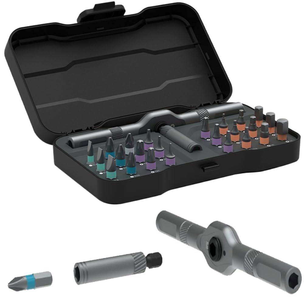 Juego de destornilladores magnéticos 24 en 1, destornillador de carraca con 24 puntas, juego de herramientas de precisión con punta magnética y caja de almacenamiento para bricolaje, bicicleta