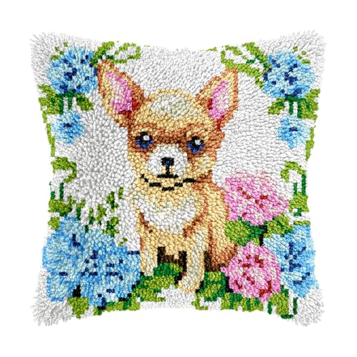 Image of bositigo Dog Latch Hook Pillow Kit for Adults & Kids, DIY Pre-Printed Canvas Craft, 17x75 Inch Decorative Cover for Sofa Cushions, Bedroom Decor (Dog Pattern 59)