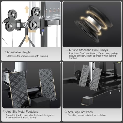 Image of Cable Station and Pull Down Machine, Cable Fly Machine Home Gym System Workout Station with Pulley System, Pull-Up Bar Cable Bar and LAT Pull Down System, 70kg Weight Stack
