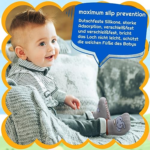 angelikashalala 5 Paar Baby rutschfeste Socken, Anti Rutsch Babysocken with Cartoon Tiermotive für Baby Mädchen Jungen Kinder(1-3 Jahre)