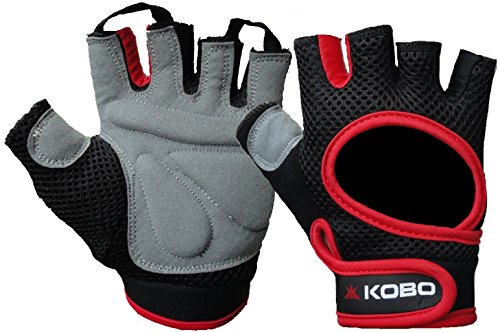 Kobo WTG-03 Leather Gym Gloves, Medium (Black/Red)