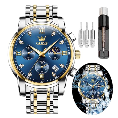 Image of OLEVS Men's Analog Watch Multi Color Business Stainless Steel Waterproof Luminous Quartz Watch Luxury Leisure Date Simulation Original Bowl Watch (In-2858- Multicolor White ?)