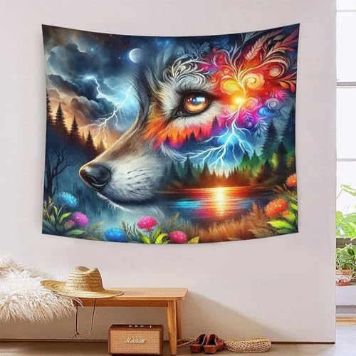 Tenture 3D loup deco fantaisie chambre garcons filles 180x230