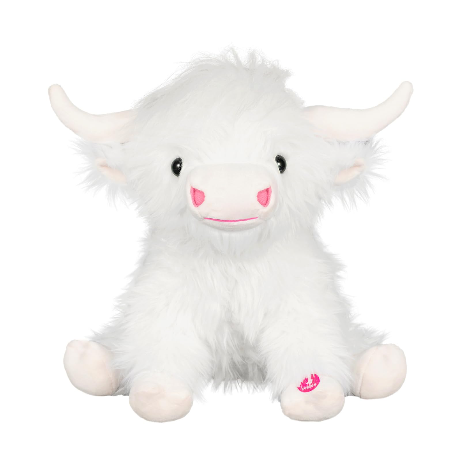 Tonpect Highland Cow Stuffed Animal with Mooing Sound, 9 inch White Colored, Farm Cow Toy for Boys Girls Gift Decoration