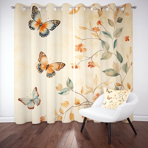 Pggong Floral Schmetterling Ösenvorhang 2er Set
