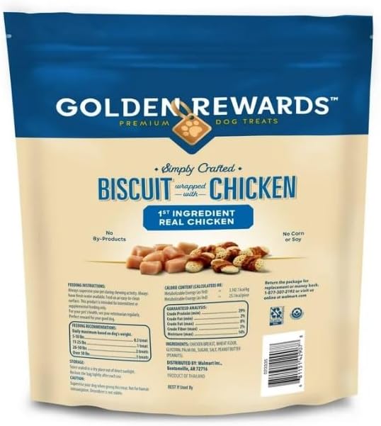 Golden~Rewards Peanut Butter Flavor Chicken Wrapped Biscuit Dog Treats, 32 Oz ~ Low Fat ~ 1 Pack.