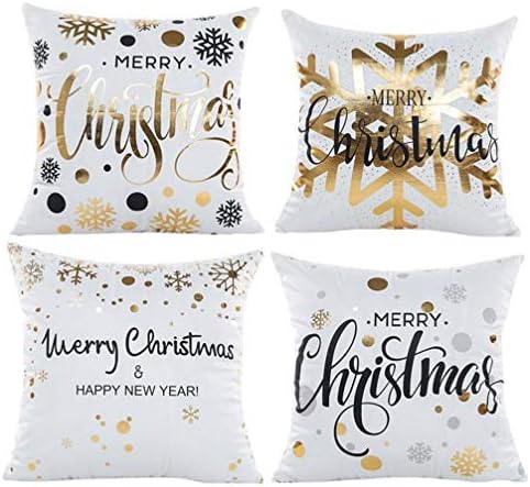 Wiwaplex Christmas Pillow Covers 4 PCS, Gold Stamping Snowflakes Merry Christmas Decorative Throw Pillow Case Cushion 18x18 Inch … (Style 1)