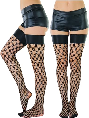 Image of ToBeInStyle Women's Wide Floral Lace Fishnet Thigh Hi Stockings