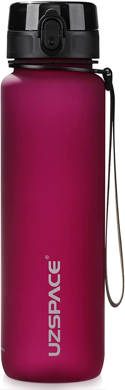 UZSPACE Water Bottle with Infuser Strainer BPA Free Tritan Leak Proof Sport Water Bottles for kids Fitness Gym Office Outdoor Sports and Exercise (1L, Purplish Red)