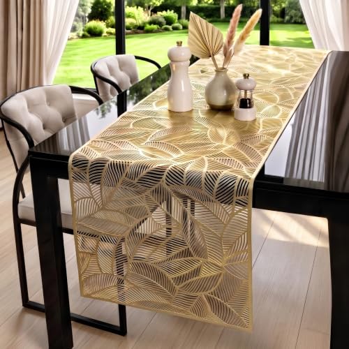 FAVE Chemin de Table Doré 180 cm Design Feuille Ajourée