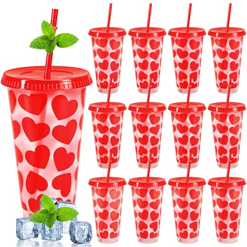Opiniones y reviews de San plastico - los más vendidos. 43 FYSUIMU - 12 vasos de plástico para el día de San Valentín con tapas, popotes reutilizables, 24 onzas, taza de viaje transparente de corazón rojo para café helado, bebidas,...