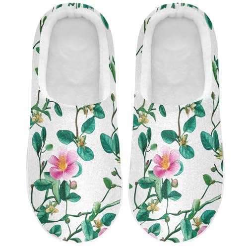 JUNZAN Beauty Portulaca Grandiflora White Women Home Cotton Slippers Non Slip Memory Foam Bedroom Shoes for Outdoor Christmas Presents 6-7