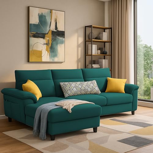 Image of Casaliving Seams LHS 4 Seater L Shape Sofa for Living Room (Pine Fabric) Premium Fabric Sofa