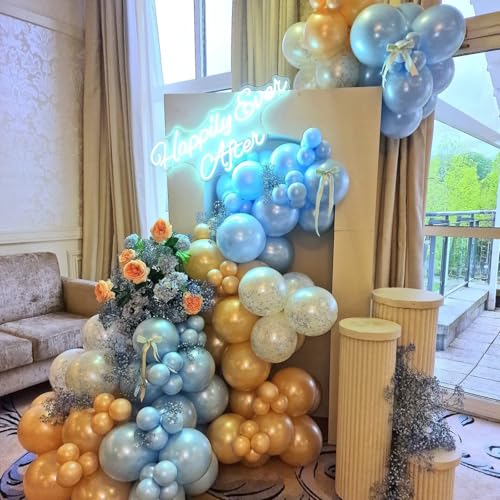 Image of 108Pcs Double Stuffed Pearl Blue Balloon Garland Arch Kit