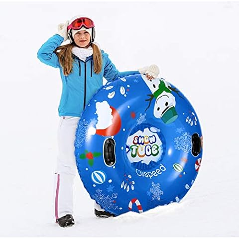 CLISPEED Inflatable Snow Tube Heavy Duty Inflatable Snow Sled with Handles for Winter Skating Skiing Snow Games Outdoor Fun (Blue Snowman Pattern) Cover