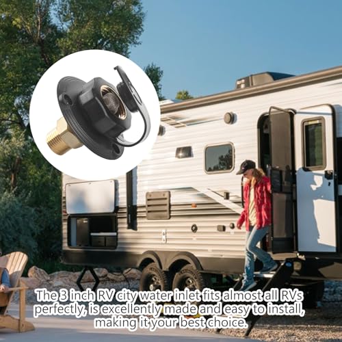 Image of RV City Water Inlet Filling Inlet with check valve,RV Hose Connection Cover, 3 /4 NH Female to 1 /2 NPT Male,RV City Water Inlet for Camper,Trailer,Marine