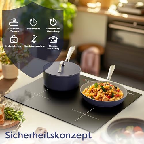 Foto von CIARRA CBBIH4B 4 Zonen Einbau Induktionskochfeld mit Power Booster Touch-Bedienung Kochfeld Induktion Herdplatte mit 4 Platten 9 Leistungsstufen Induktionskochplatte 60cm (7,200W)