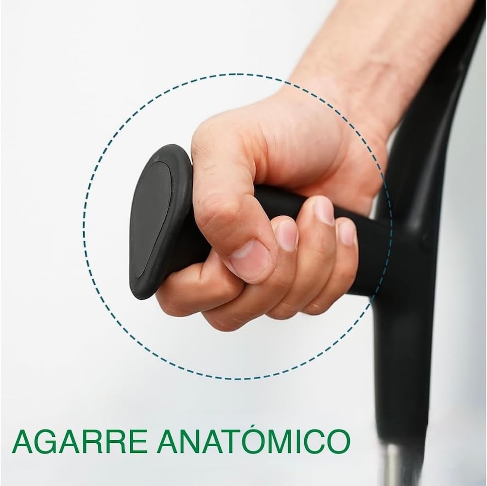 Muletas Adulto de Aluminio Regulables (Par) – Bastones Ortopédicos para Recuperación y Rehabilitación – Altura Ajustable 68-98 cm, hasta 125 kg. Fabricado en España.