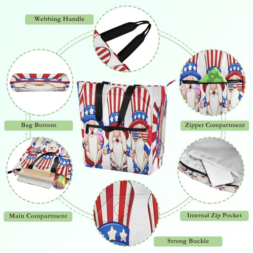 Independence Day Gnome Book Tote Bag,Large Capacity Handbag with Zipper Perfect for School,Travel,Shopping3
