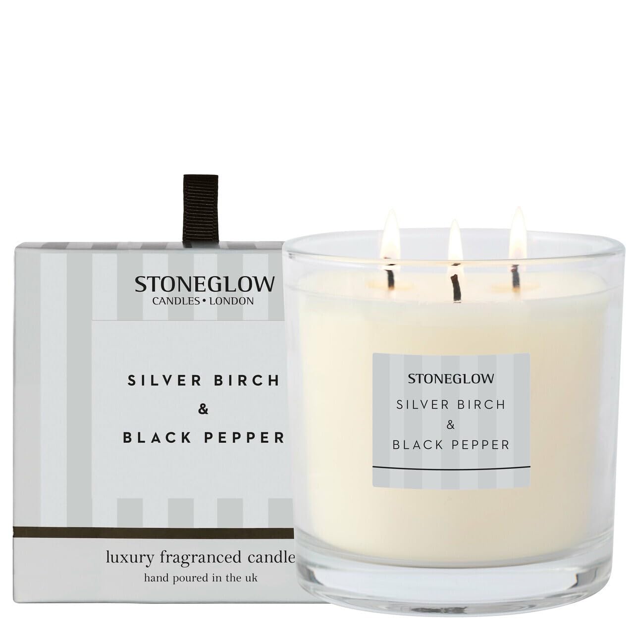 Stoneglow Grey Modern Classics Collection - Silver Birch & Black Pepper 3 Wick Scented Candle 760 Grams (Grey)