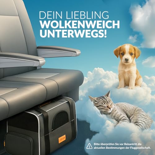 CADOCA® Transportbox Katzen bis 20kg faltbar Sonnen- und Regendach Schultergurt mit Napf Atmungsaktiv Komfortabel Wendekissen Haustier Katzenbox Tragetasche Hunde Auto Grau