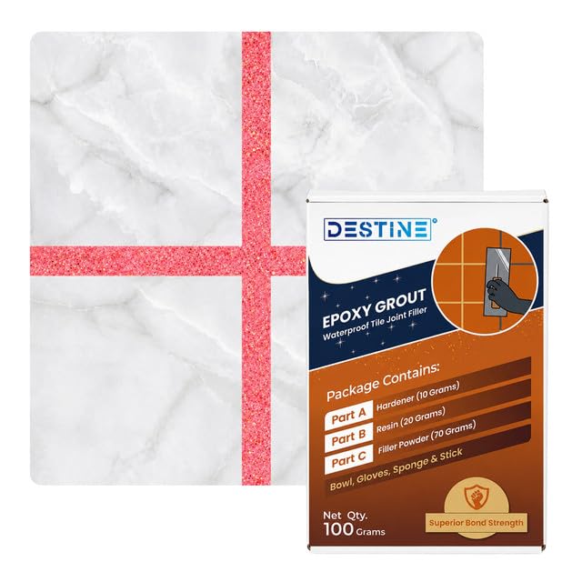 Image of DESTINE Epoxy Grout for Tiles (110 Colours)(100 g), Waterproof Joint Filler, Crack Filler, Tiles Gap Filler, Stain Free, Acid & Chemical Resistance Epoxy Grout (Baby Pink [Copper Glitter])