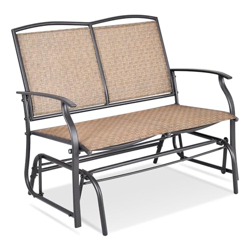 Giantex Patio Glider Bench, 400 Lbs Capacity, Steel Frame, Brown, Outdoor Swing Chair, 2-Person Loveseat, Back Support, Ergonomic Design, Superior Fabric, Natural Style