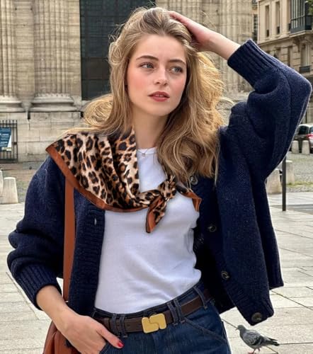 Leopard Print Square Scarf for Women Neck Head Wrap Fashion Accessory for Travel Styling Outfit Look